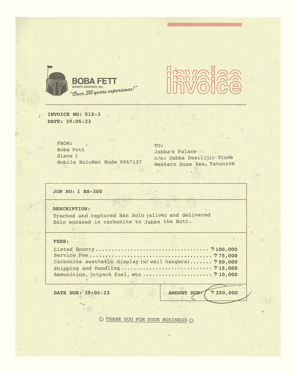 Boba Fett's Invoice to Jabba the Hutt